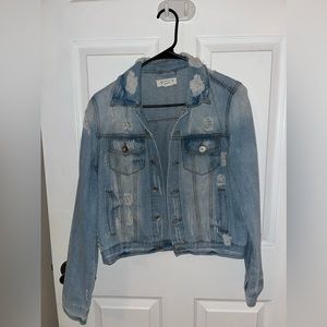Cropped Distressed Denim Jacket